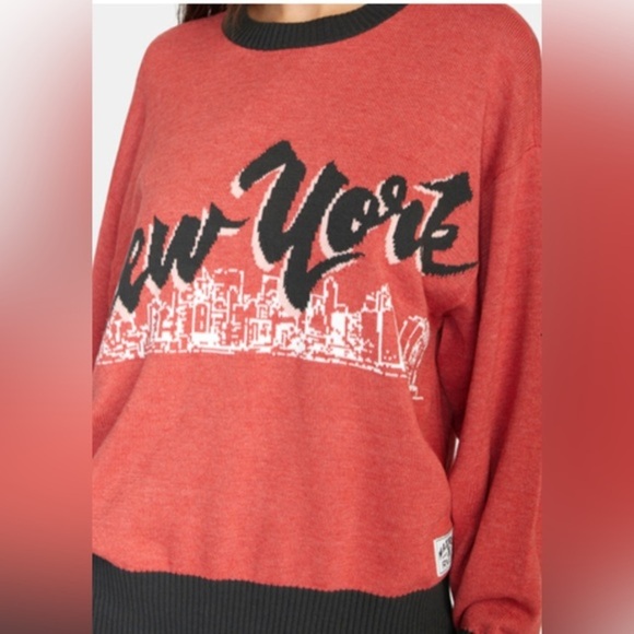 Rvca X Stella Maxwell red New York NYC Skyline Graphic Sweater size small new - Picture 11 of 16
